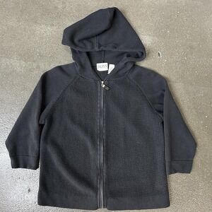 Russ Sweater Kids XL 16/18 Black Hooded Full Zip Knit Cotton Ramie Cardigan